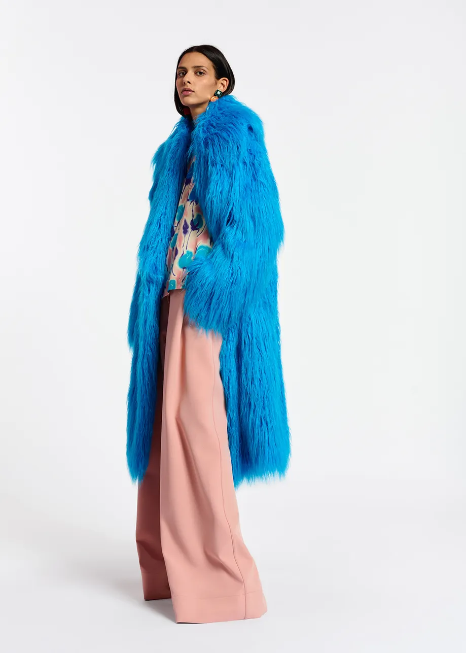 Blue oversized faux fur coat