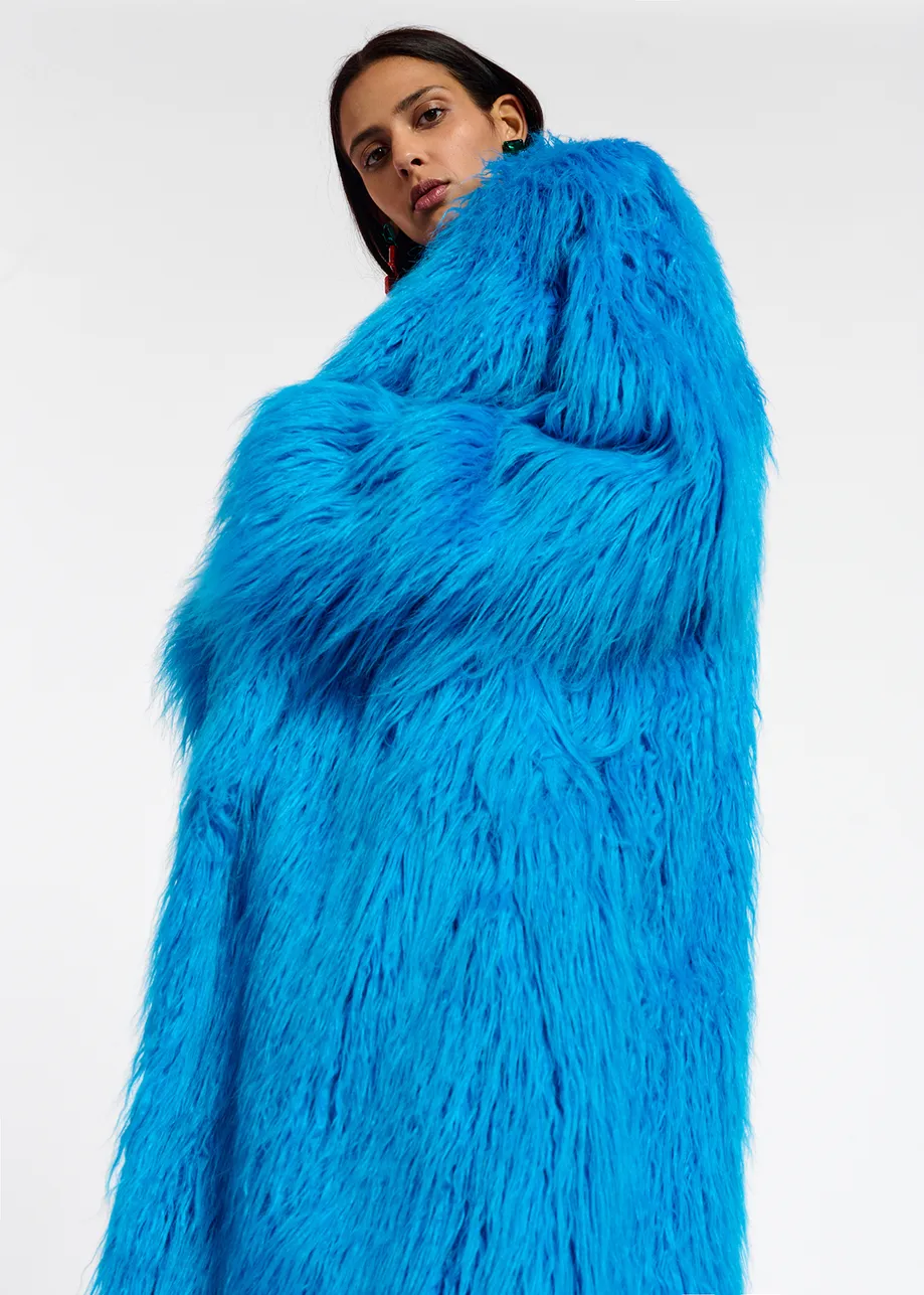 Blue oversized faux fur coat
