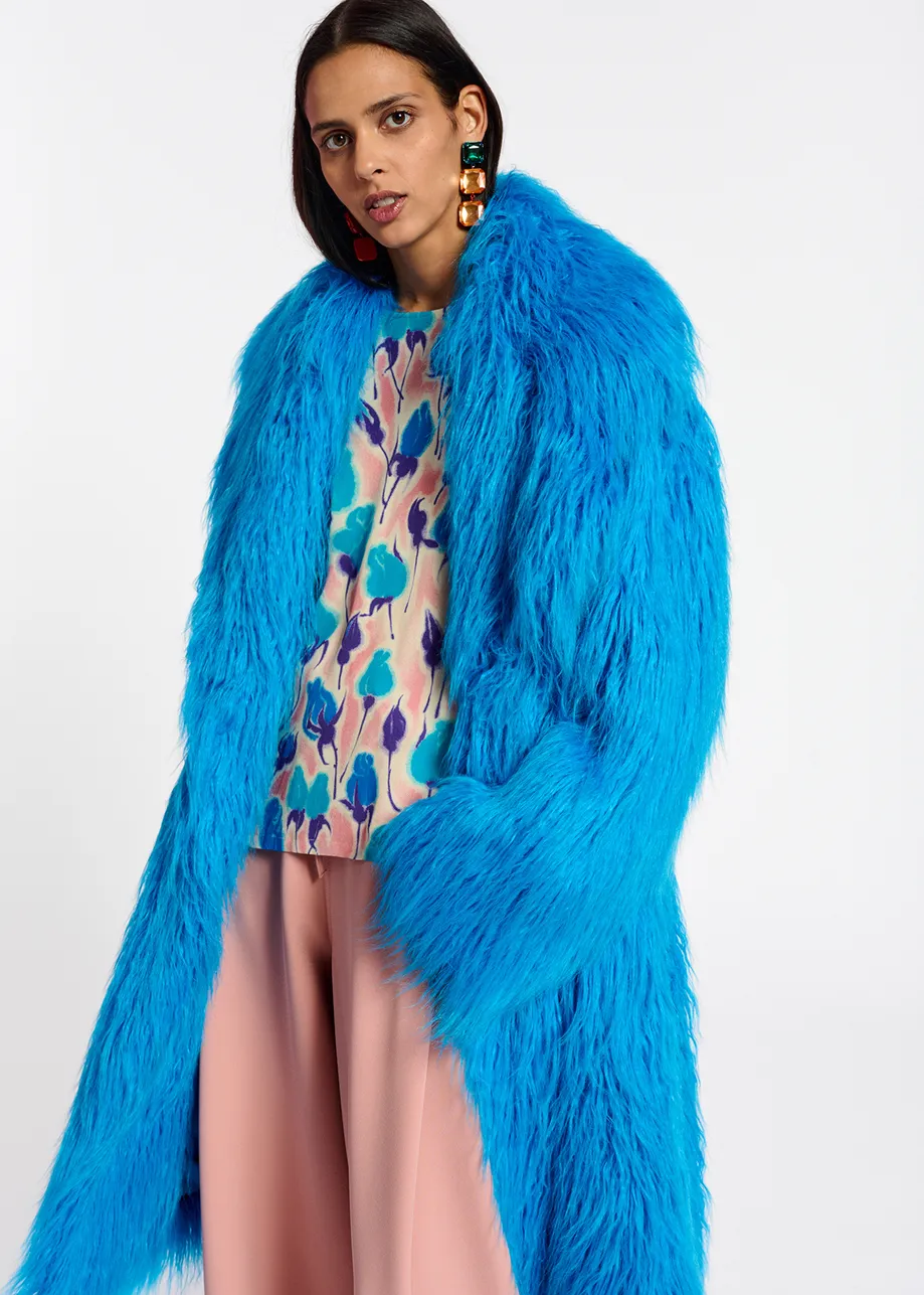 Blue oversized faux fur coat