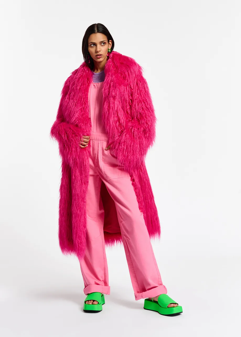 Manteau oversize en fausse fourrure rose