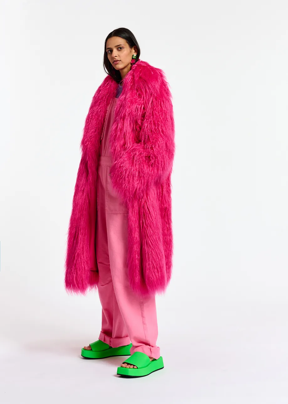Manteau oversize en fausse fourrure rose