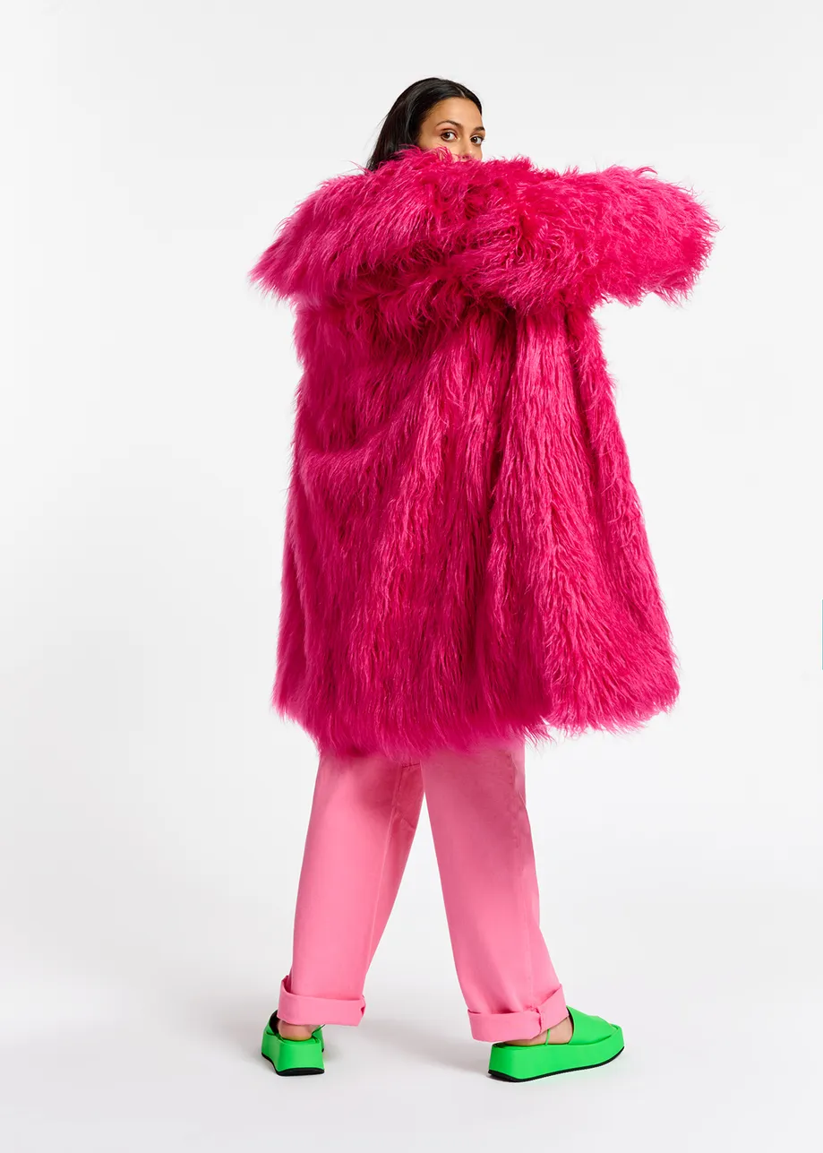 Manteau oversize en fausse fourrure rose