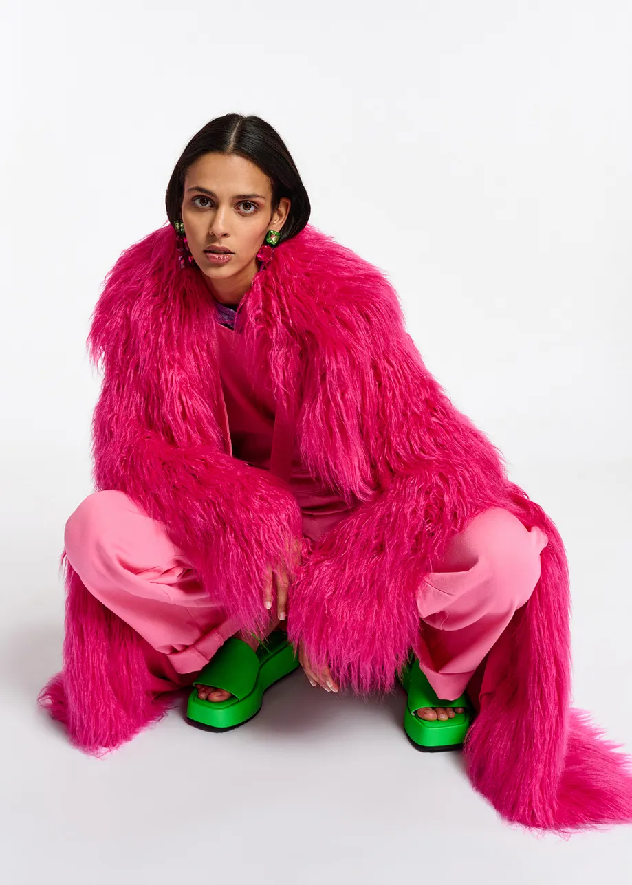 Manteau oversize en fausse fourrure rose