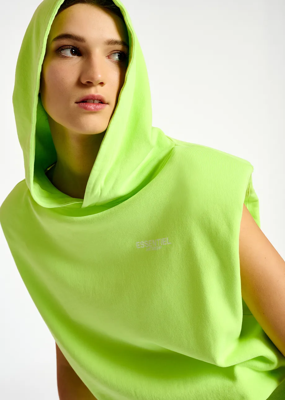 Neon yellow organic cotton-jersey sleeveless hoodie