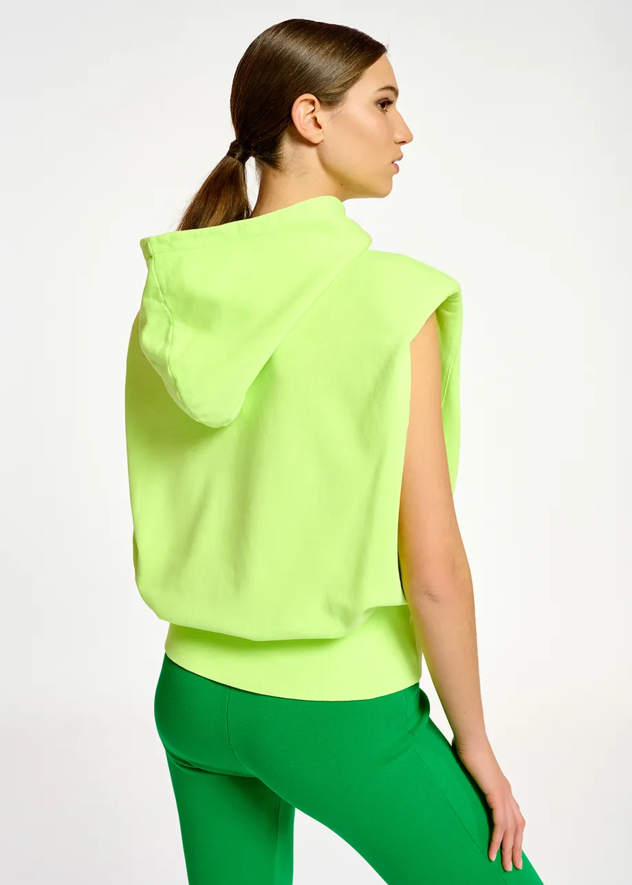 Neon yellow organic cotton-jersey sleeveless hoodie