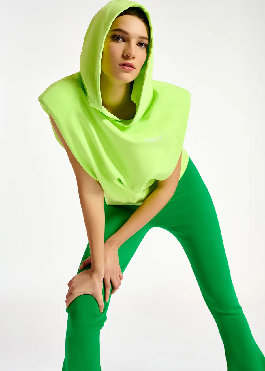 Neon yellow organic cotton-jersey sleeveless hoodie