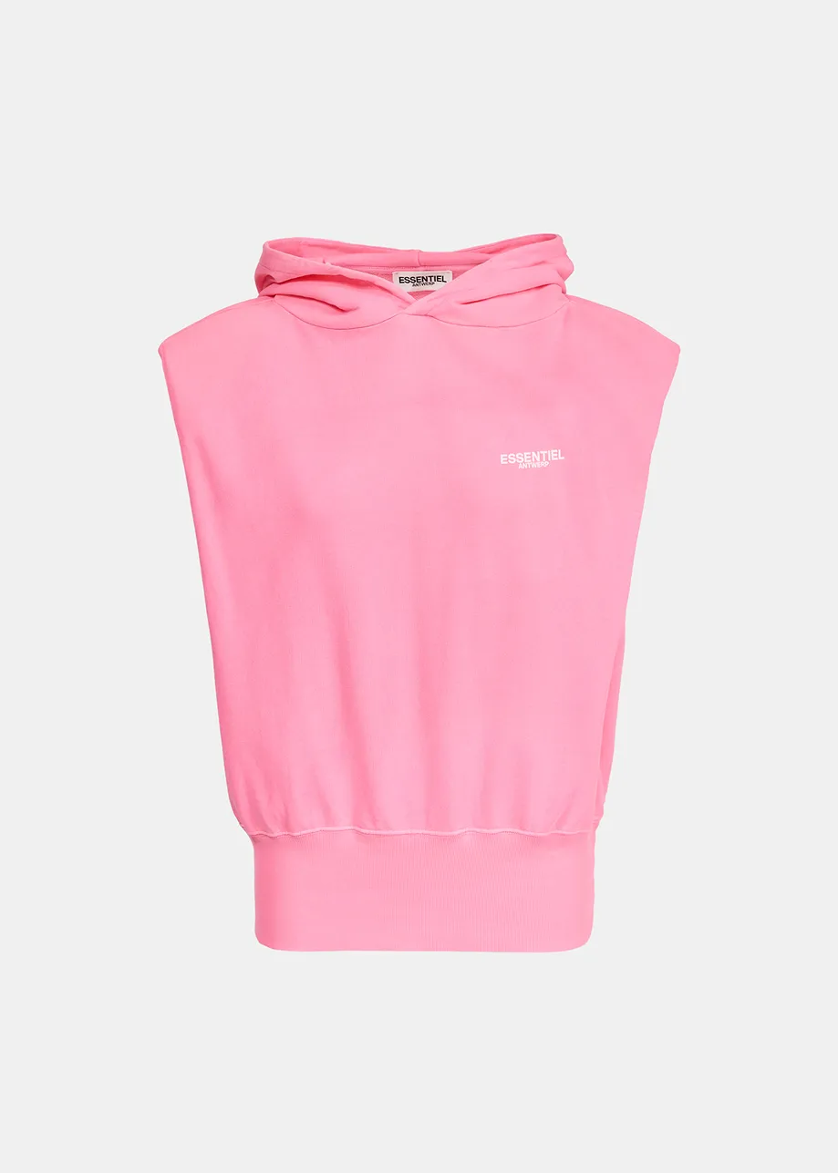 Neon pink organic cotton-jersey sleeveless hoodie