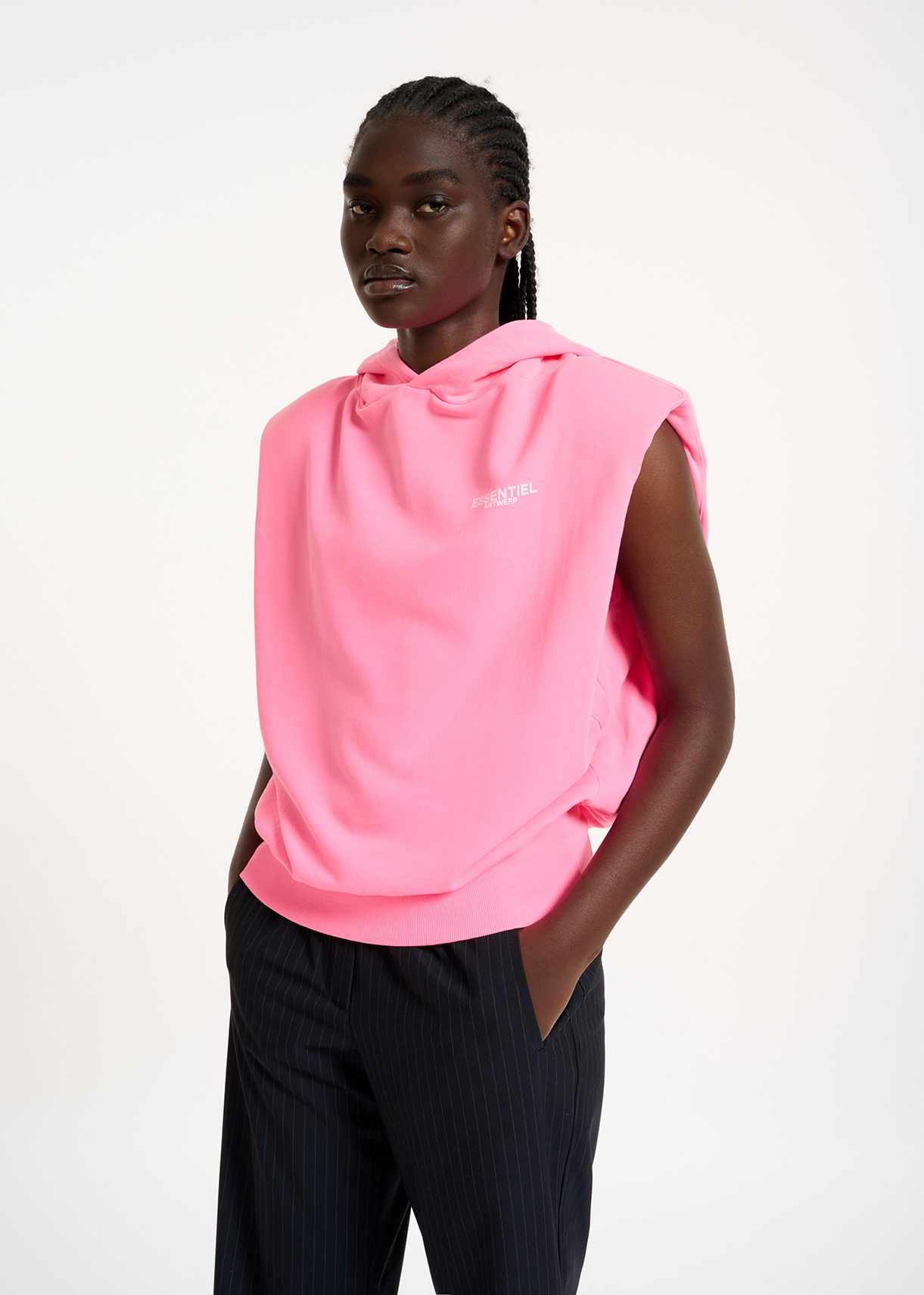 Neon pink organic cotton-jersey sleeveless hoodie | Essentiel