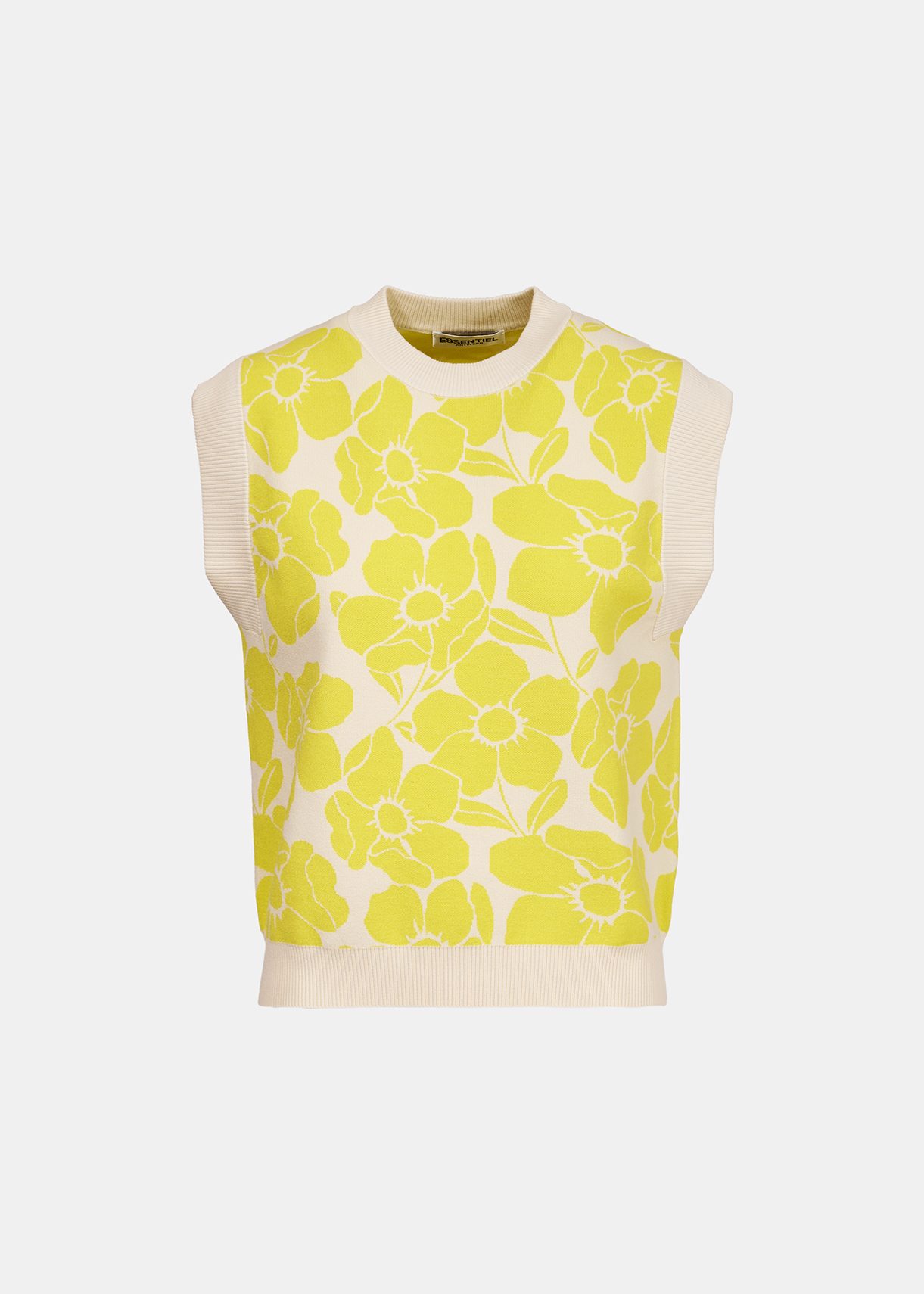 Off-white and yellow floral jacquard-knit sleeveless top