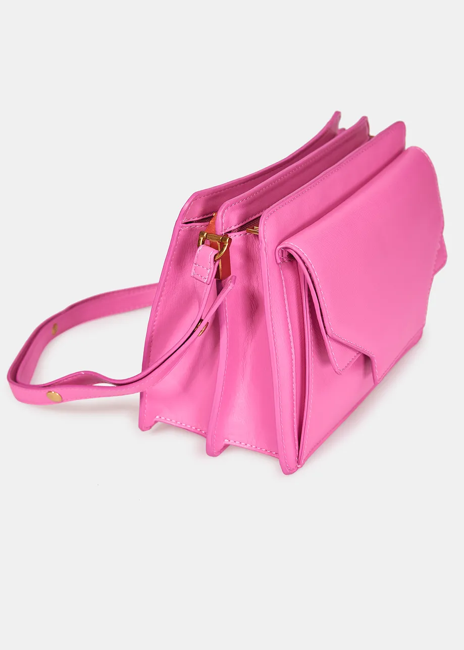 Pink faux leather shoulder bag