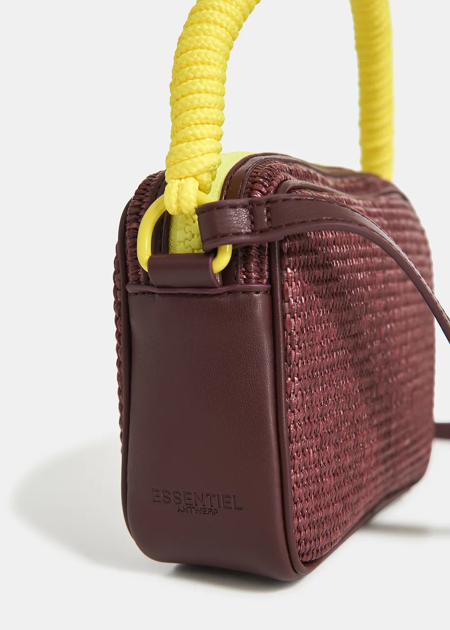 Sac à bandoulière en raphia bordeaux et jaune