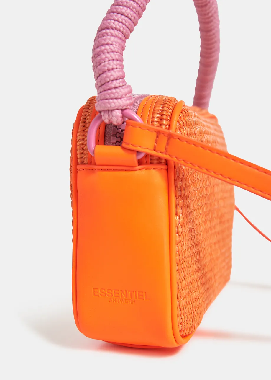Fluo-oranje en roze schoudertas met raffia