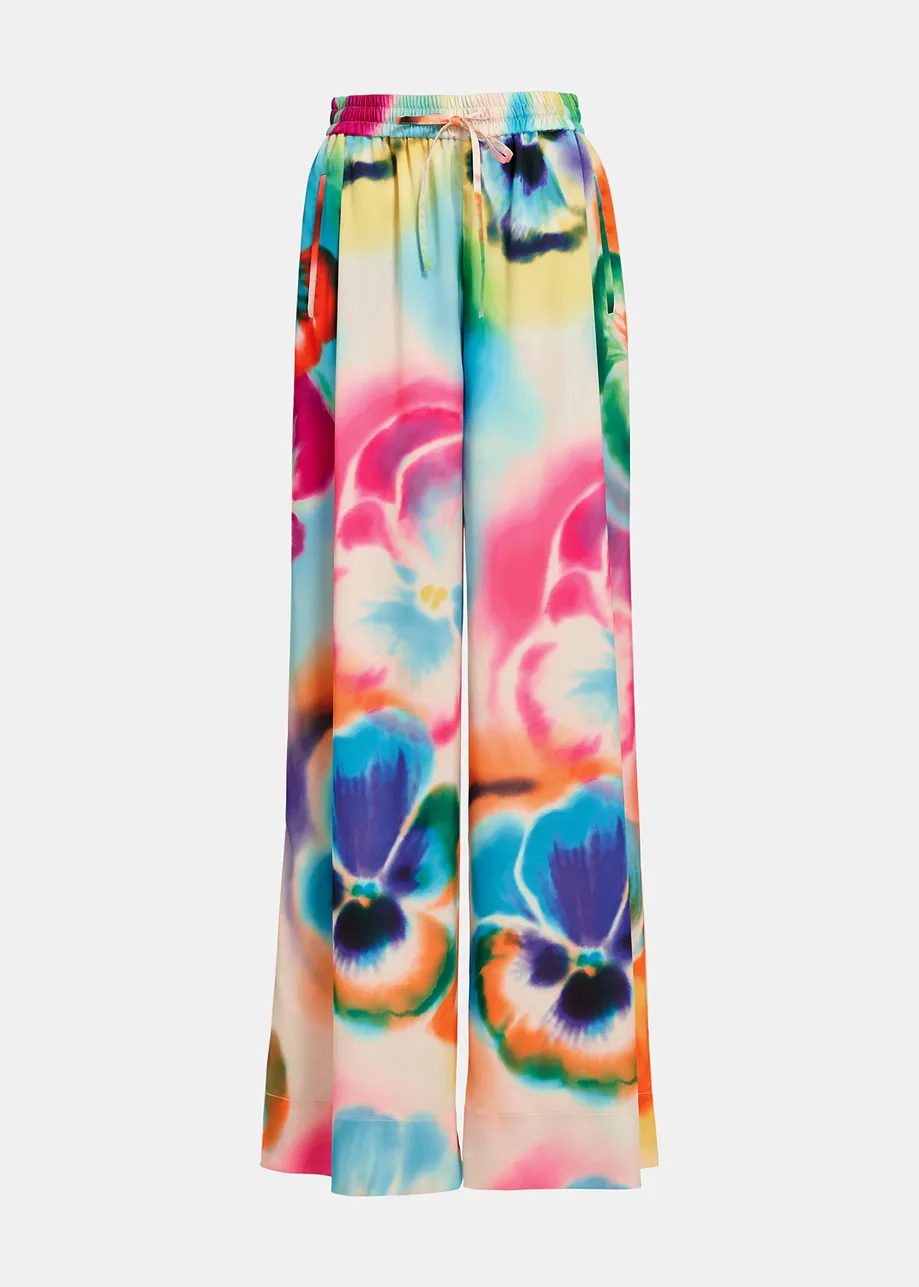 Multicolor floral print wide-leg pants