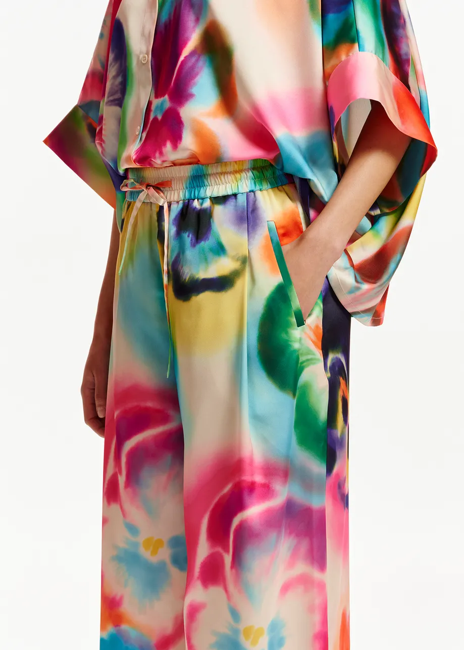 Multicolor floral print wide-leg pants