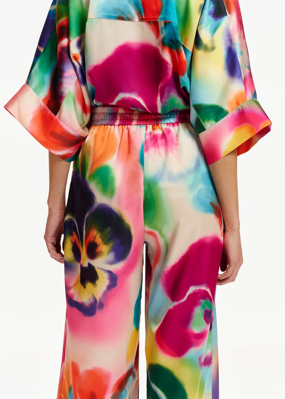 Multicolor floral print wide-leg pants