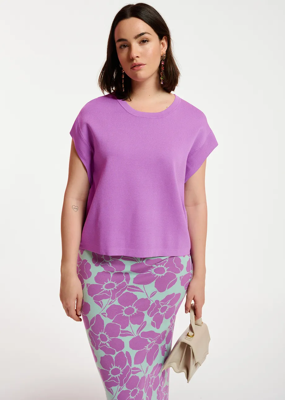 Purple sleeveless knitted sweater