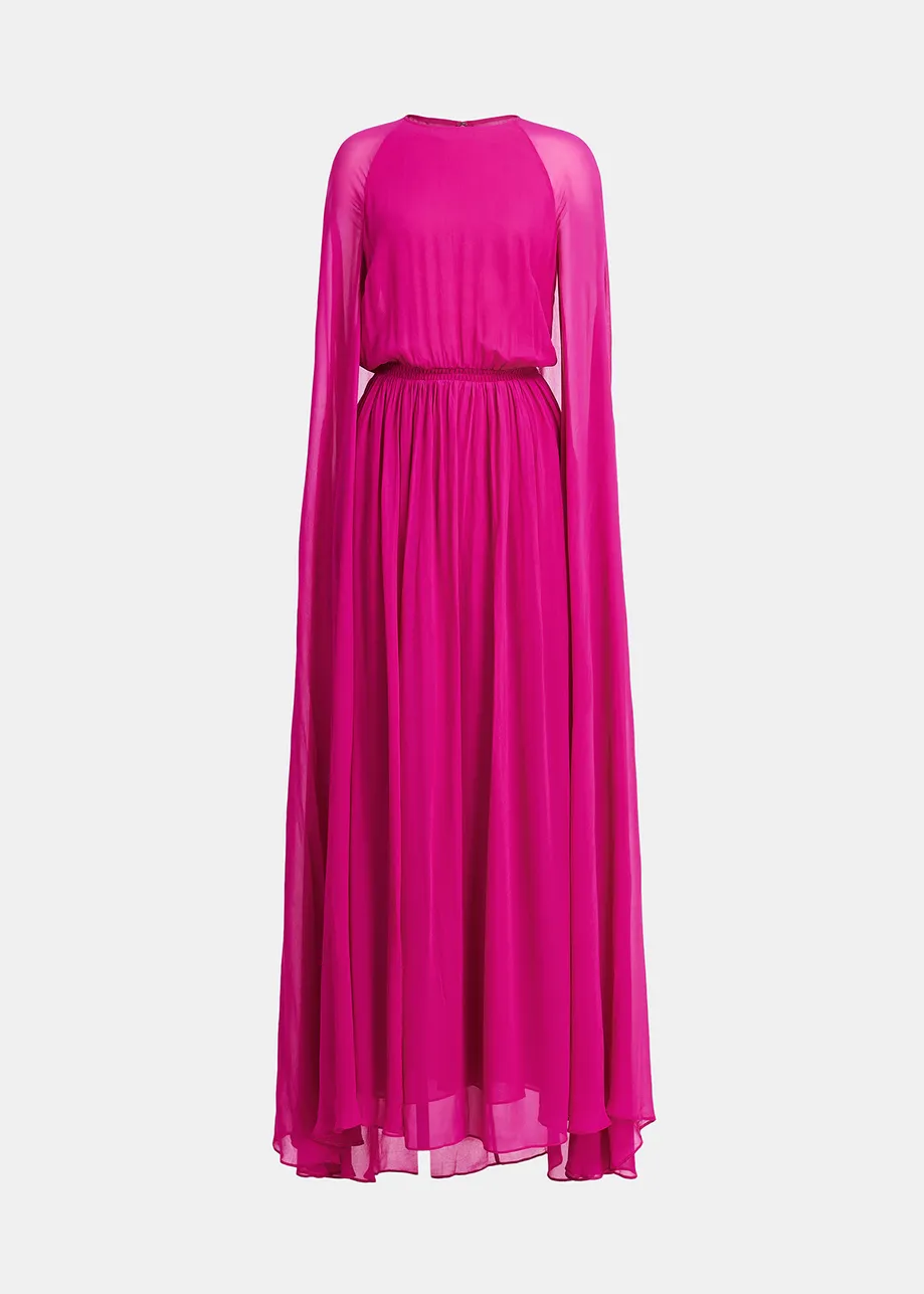 Fuchsia maxi dress with cape-like sleeves