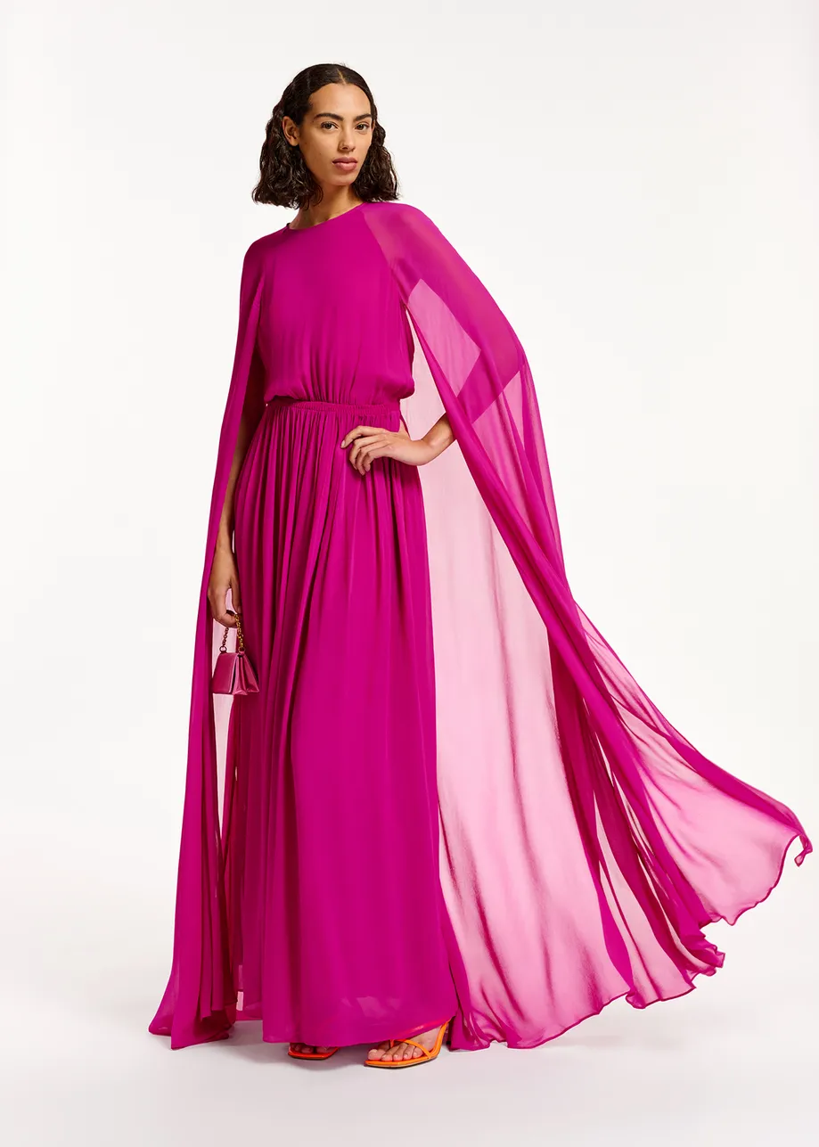 Fuchsia maxi dress with cape-like sleeves