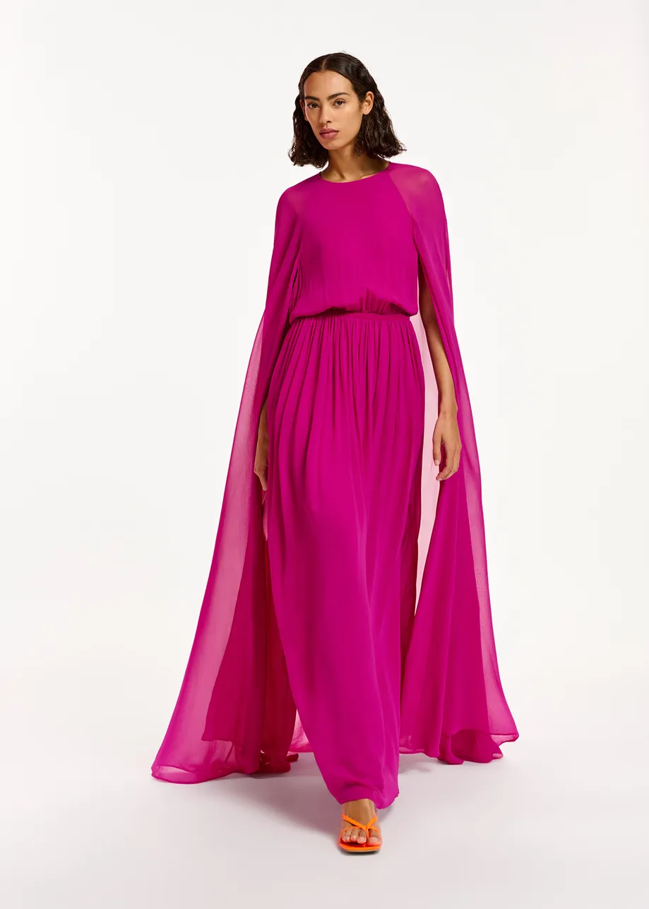 Fuchsia maxi dress with cape-like sleeves