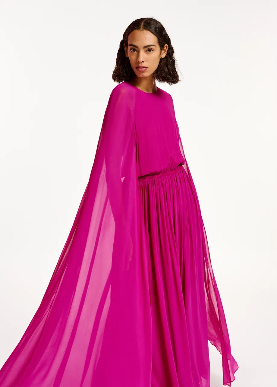 Fuchsia maxi dress with cape-like sleeves