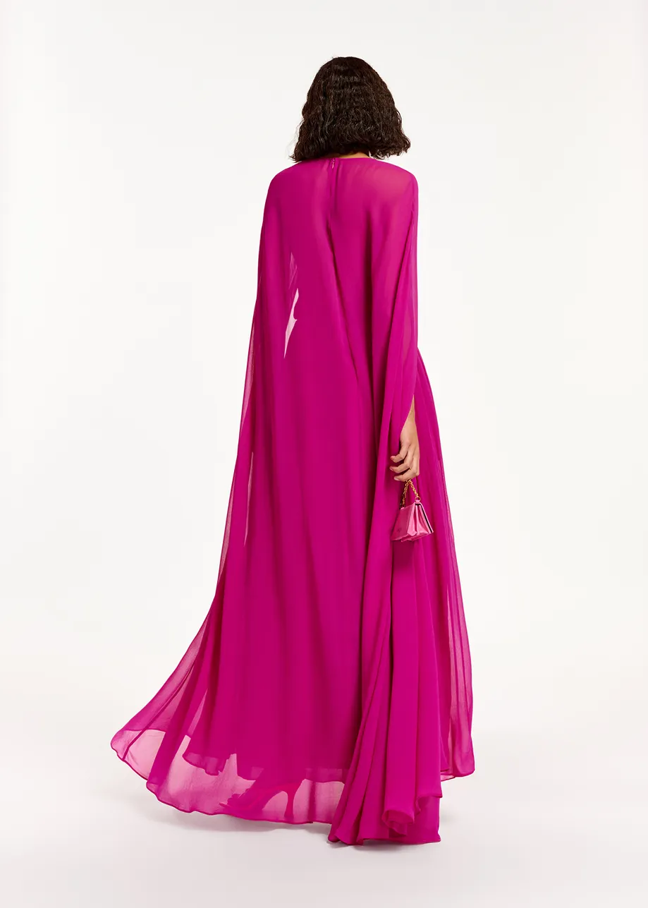 Fuchsia maxi dress with cape-like sleeves