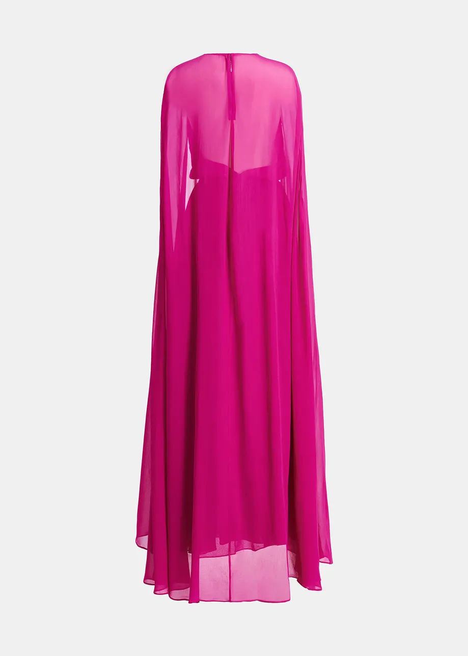 Fuchsia maxi dress with cape-like sleeves