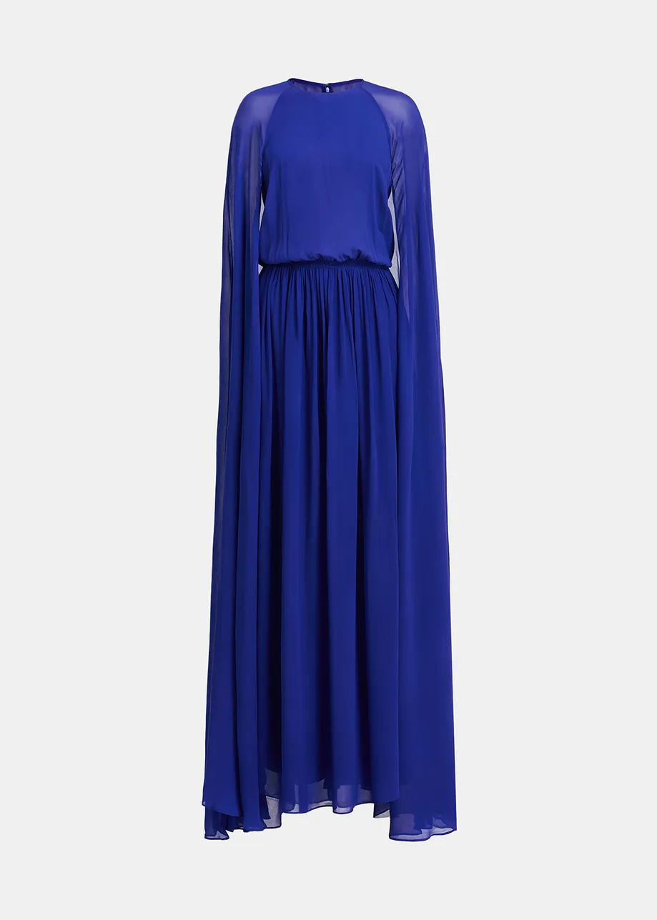 Dunkelblaues Maxikleid mit Cape-ähnlichen Ärmeln