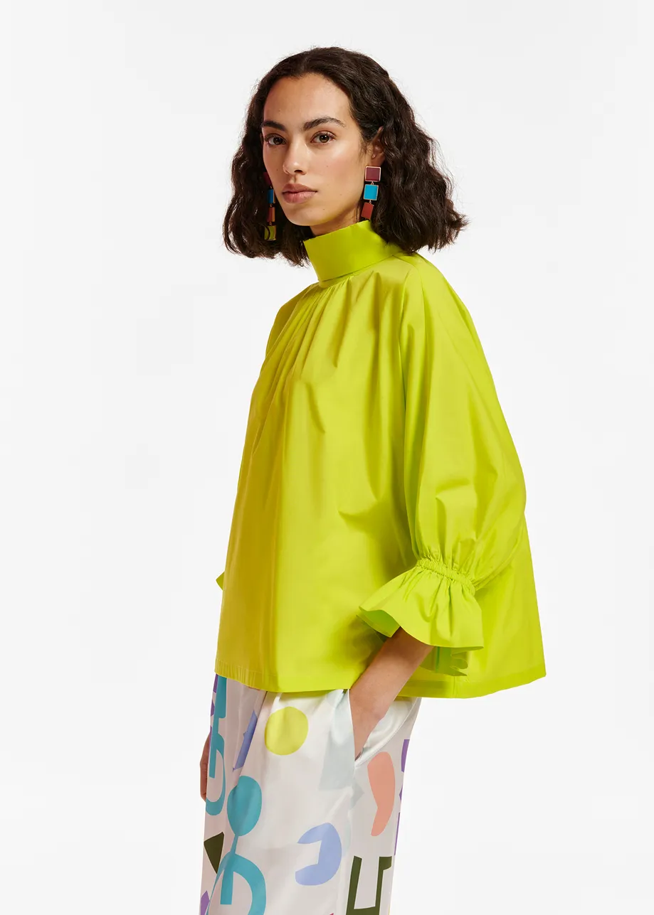 Lime green cotton-poplin top with stand-up collar
