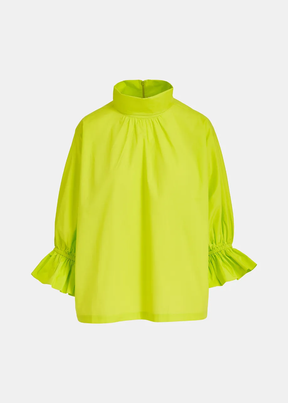 Lime green cotton-poplin top with stand-up collar