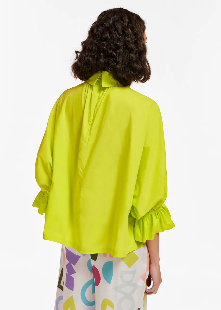 Lime green cotton-poplin top with stand-up collar