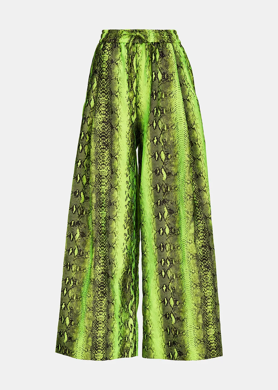 Pantalon large vert citron à imprimé serpent