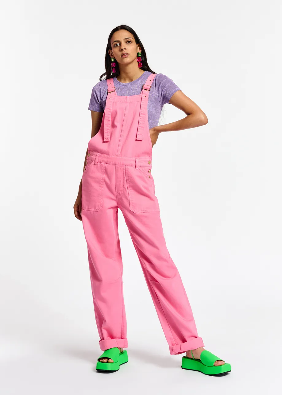 Neon pink cotton dungarees
