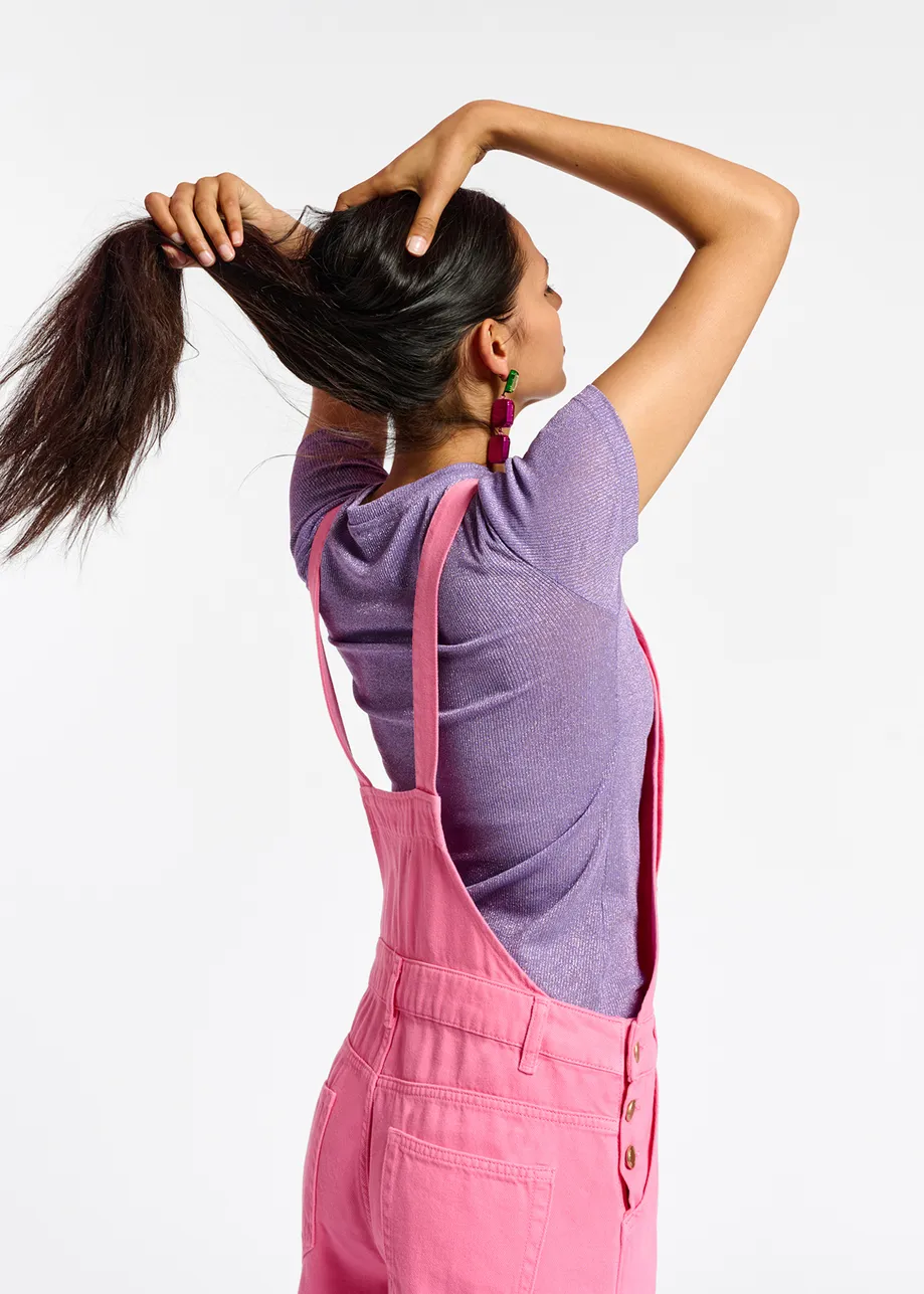 Neon pink cotton dungarees
