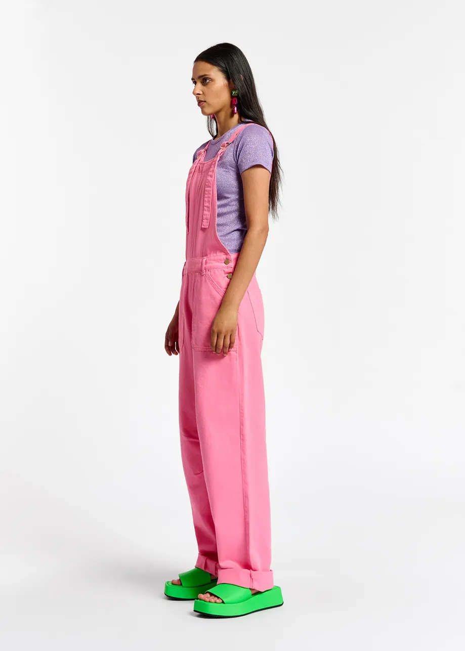 Neon pink cotton dungarees