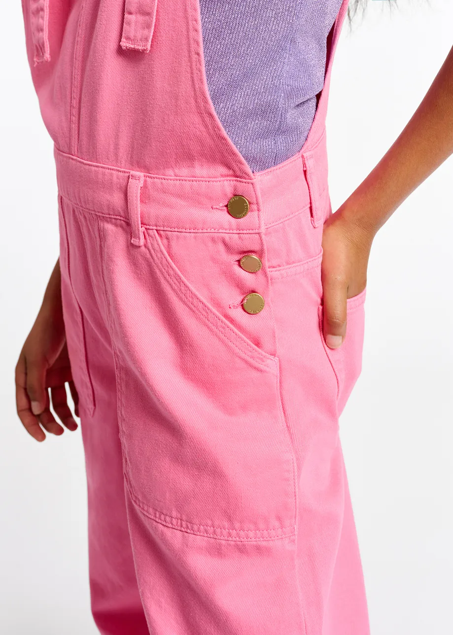 Neon pink cotton dungarees