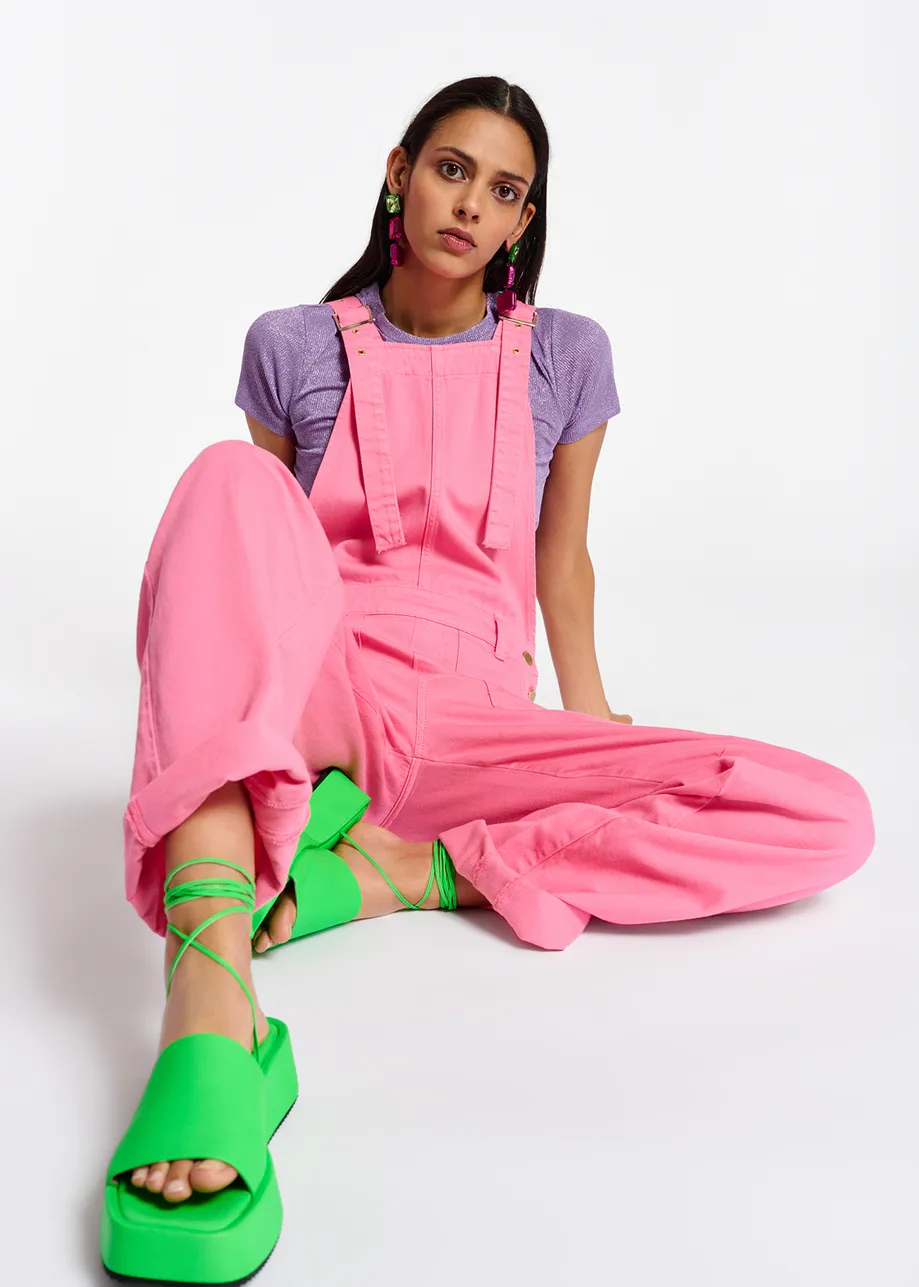 Neon pink cotton dungarees