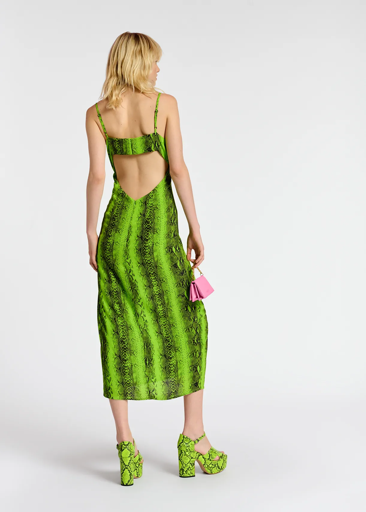 Lime green midi-length slip dress with snake print | Essentiel Antwerp  United States