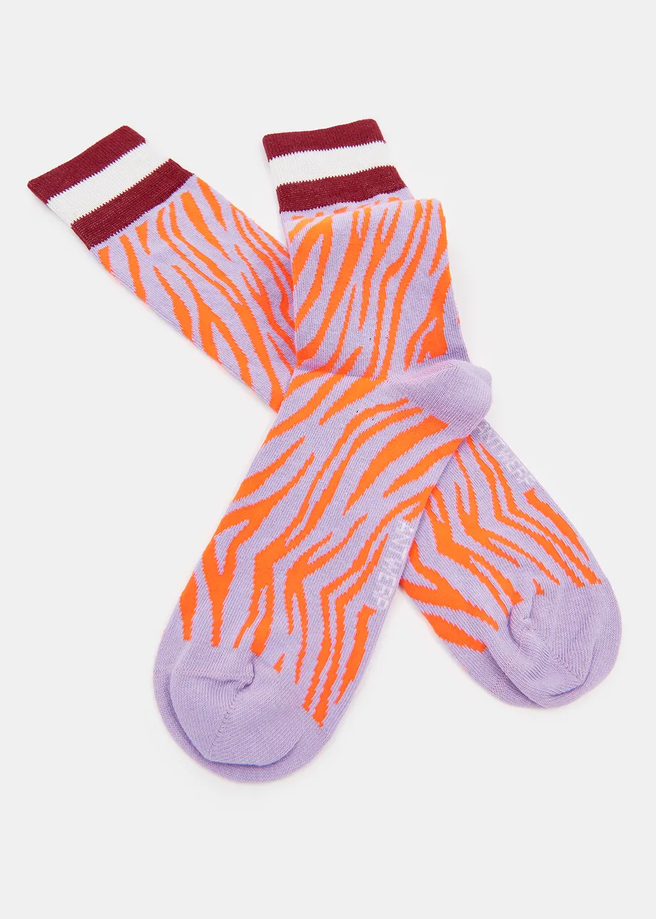 Dark lilac and orange zebra-motif socks