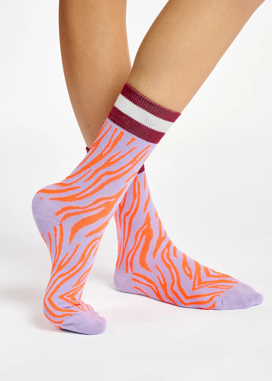 Dark lilac and orange zebra-motif socks