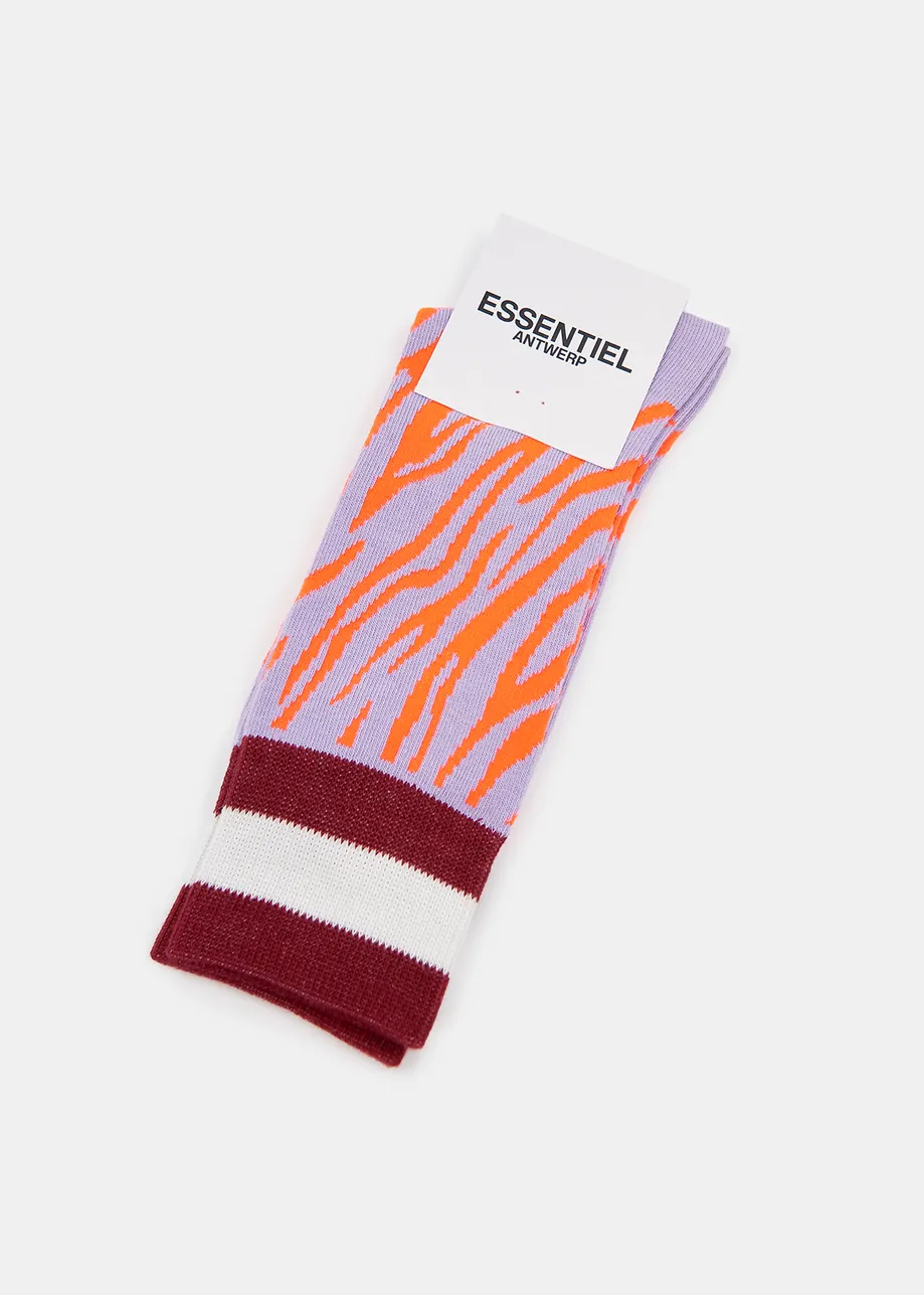 Dark lilac and orange zebra-motif socks