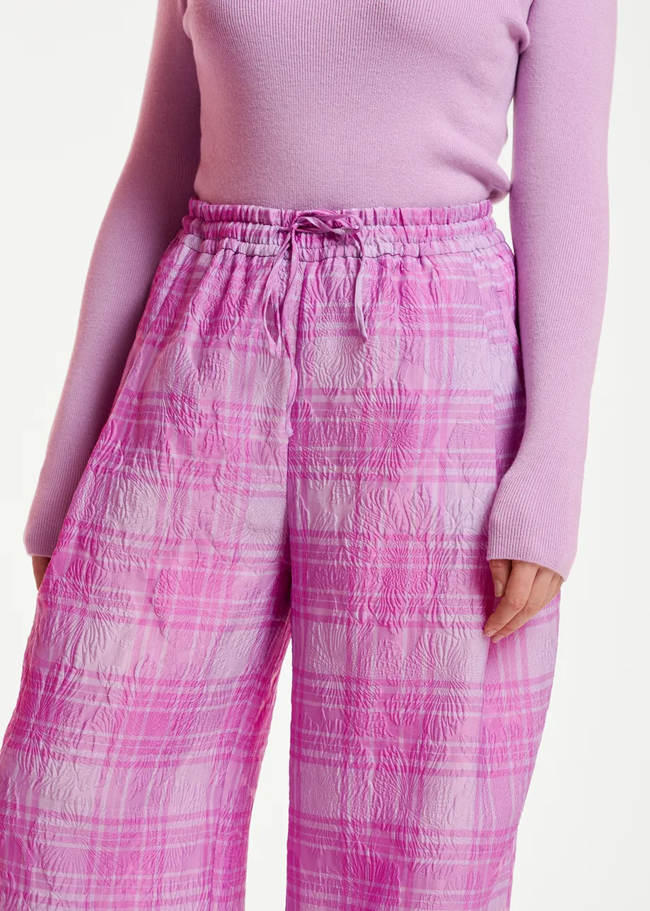 Lilac and purple checked wide-leg pants