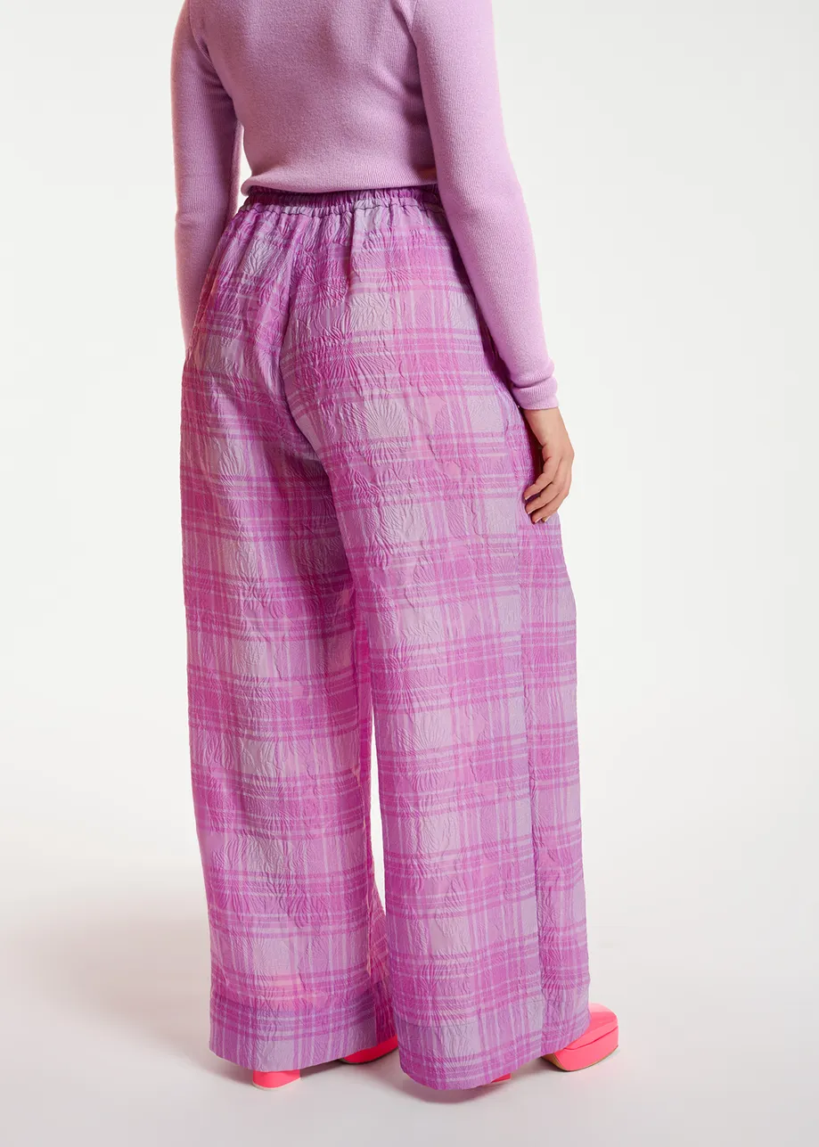 Lilac and purple checked wide-leg pants