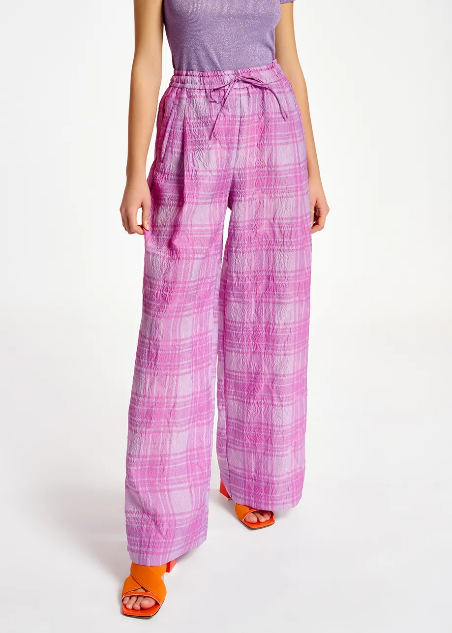 Lilac and purple checked wide-leg pants