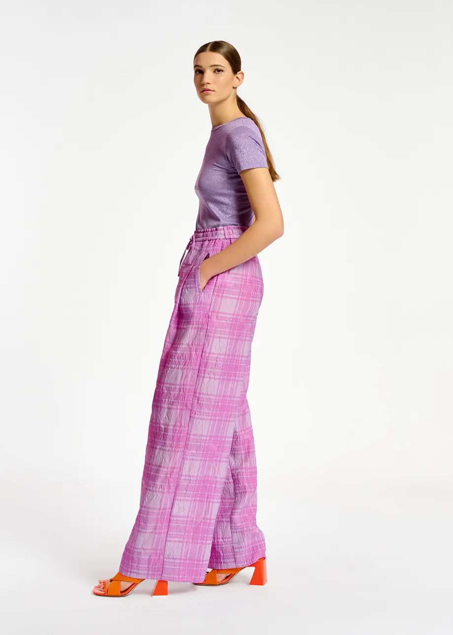 Lilac and purple checked wide-leg pants