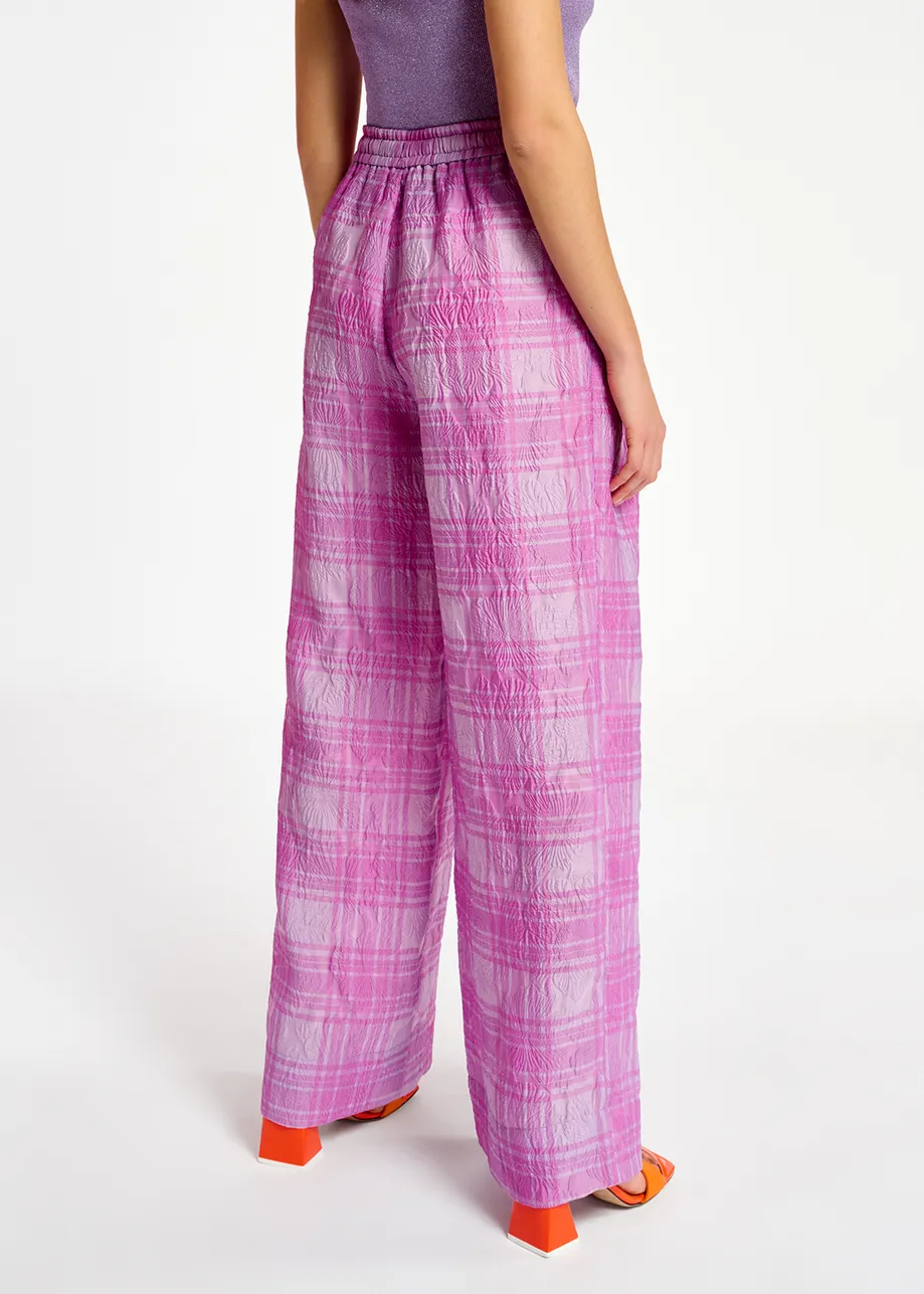 Lilac and purple checked wide-leg pants