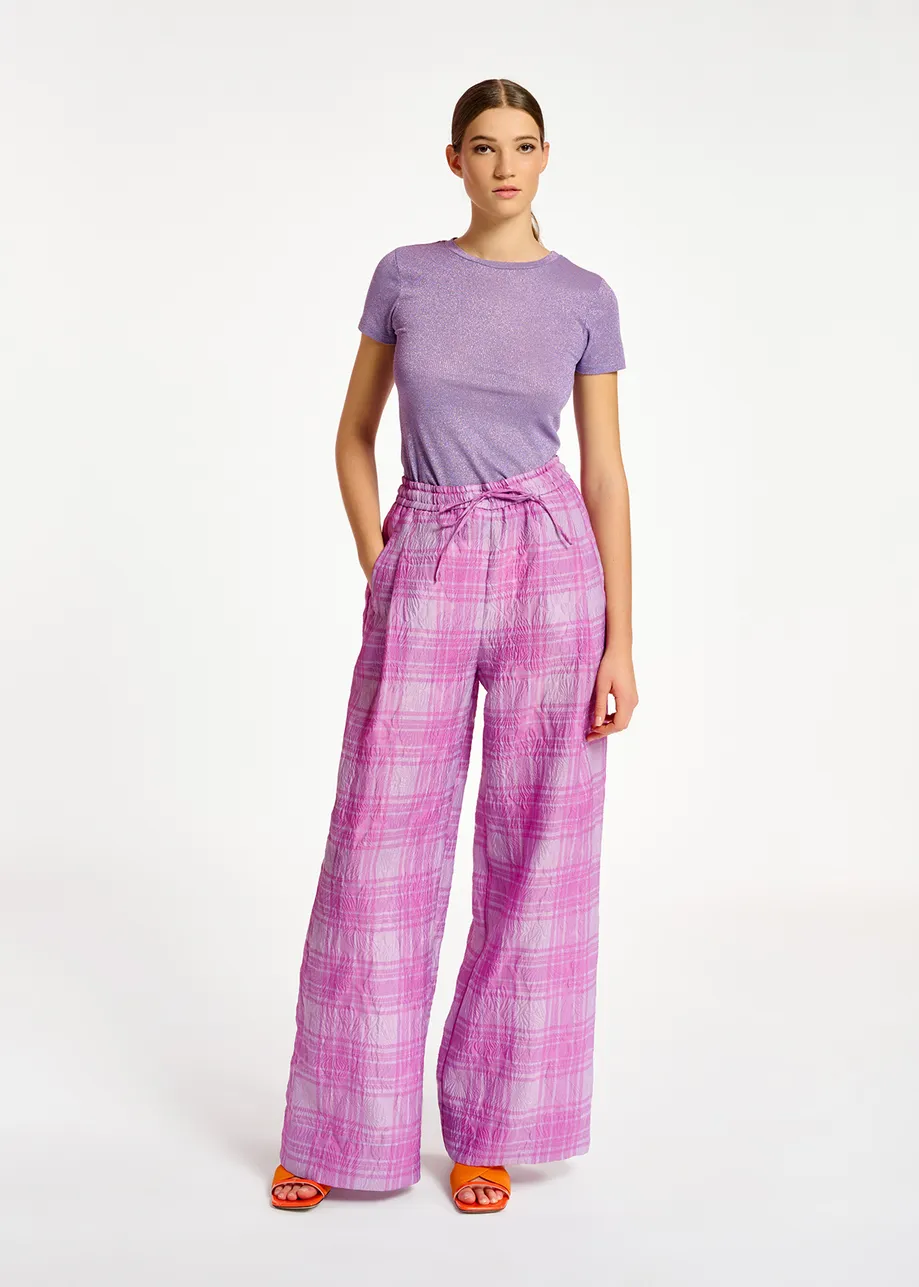 Lilac and purple checked wide-leg pants