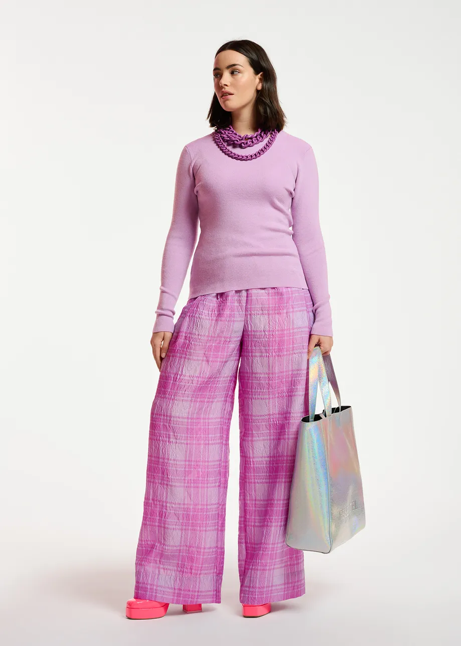 Lilac and purple checked wide-leg pants