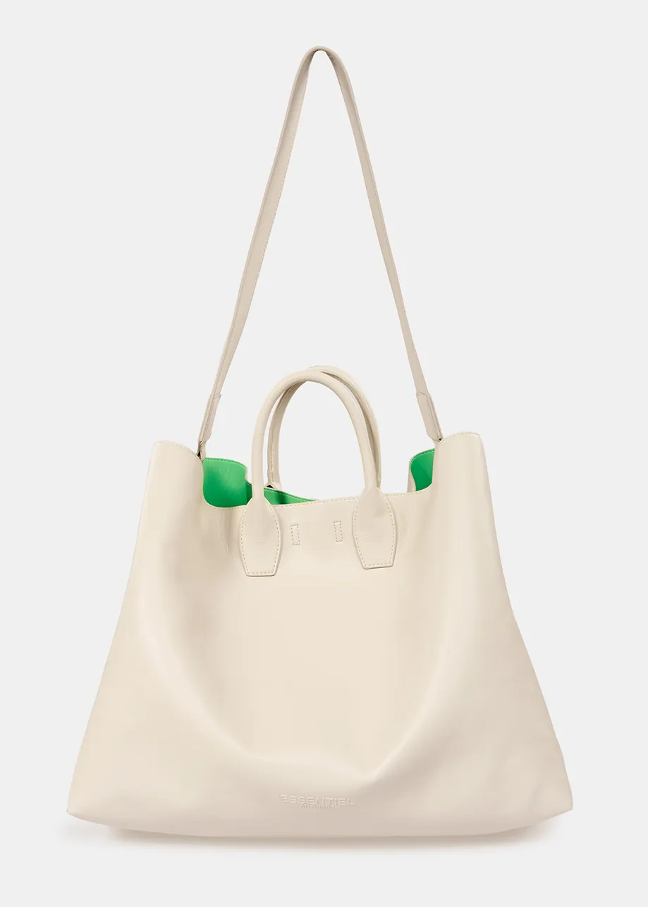 Ecru faux leather shopper bag
