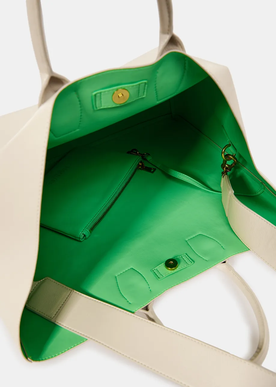 Ecru faux leather shopper bag