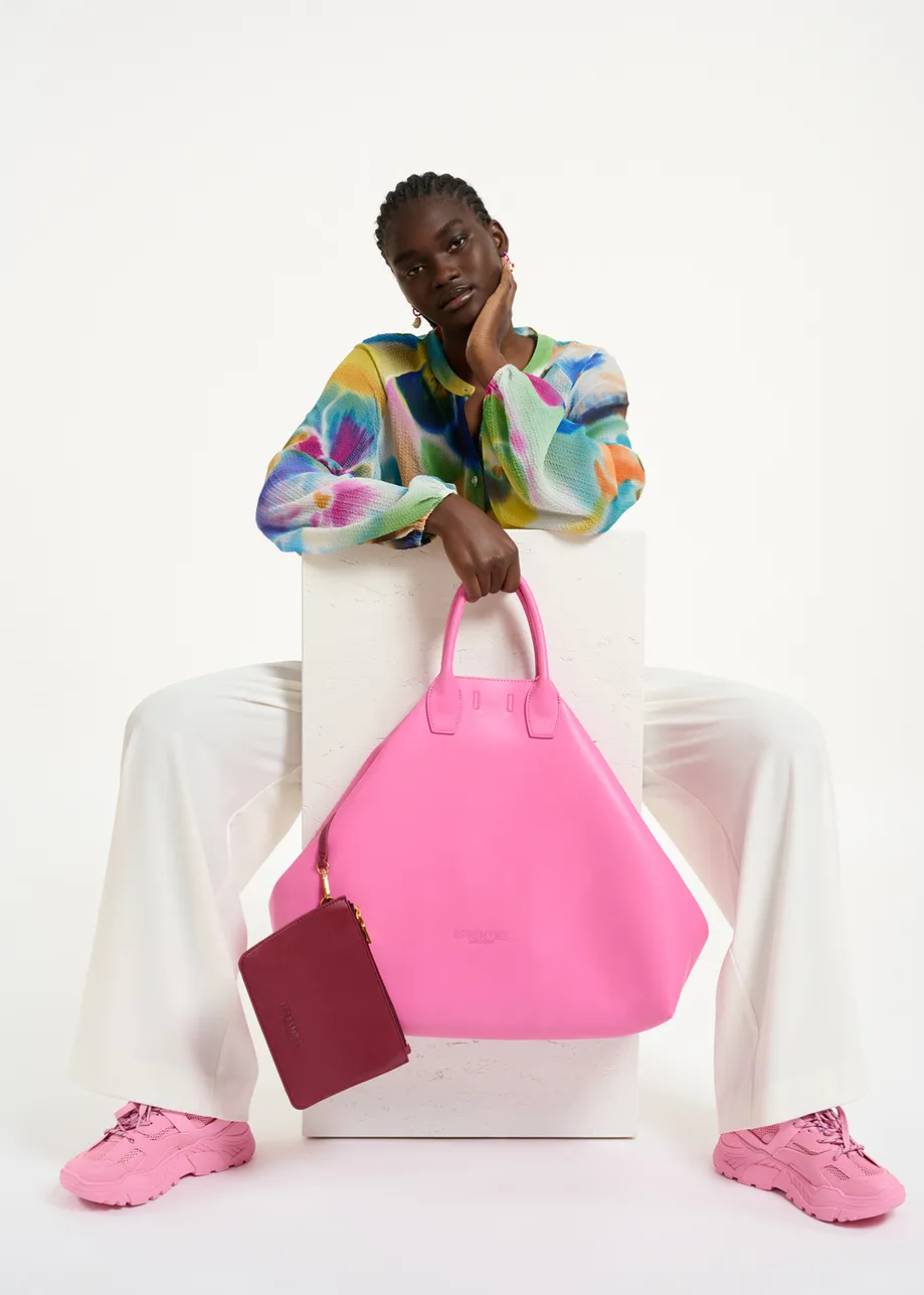 Pink faux leather shopper bag